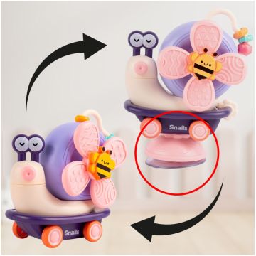 Jucarie interactiva pentru copii Malplay Funny Snail, fixare cu ventuza, dimensiune 16.5 x 12.5 x 8 cm