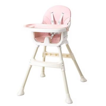 Scaun de masa Little Mom Modern Pink 3in1 cu cos pentru accesorii, tava dubla ajustabila, husa detasabila, inaltime reglabila