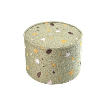 Puf de copii verde cu tapițerie din țesătură bouclé/cu tapițerie din chenille Terrazzo – Wigiwama