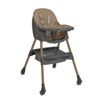 Scaun de masa, Bebe Stars, Comfy, Transformabil in scaun de joaca, Pliabil, Pana la 15 kg, Cu spatar inclinabil in 3 pozitii, Cu tavita dubla detasabila, Conform cu EN14988:2017, 6 luni+, Beige