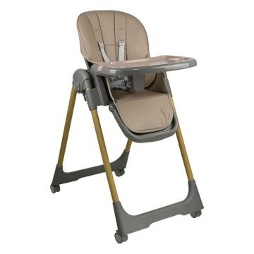 Scaun de masa, Bebe Stars, Milk, Pliabil, Cu roti, Pana la 15 kg, Inaltime reglabila in 8 pozitii, Cu tavita reglabila si detasabila, Conform cu EN 14988:2017, Beige