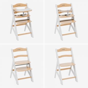 Scaun de masa copii multifunctional 4-in-1 Tulano Morsel 40 WhiteNatural structura din lemn rezistent,11 nivele de inaltime ,tavita dubla,recomandat 6luni-4 ani,greutate admisa 40 kg