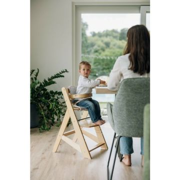 Scaun de masa FreeON Toby Plus, 6 luni - 15 Kg, reglabil pe inaltime, pernuta, tavita detasabila, suport de picioare reglabil, Natur