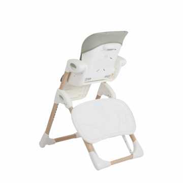 Scaun de masa Joie Mimzy Recline Strata Mist Wood spatar reglabil in 5 pozitii, inaltime ajustabila si tavita reglabiladetasabila, centuri, greutate suportata 15 kg