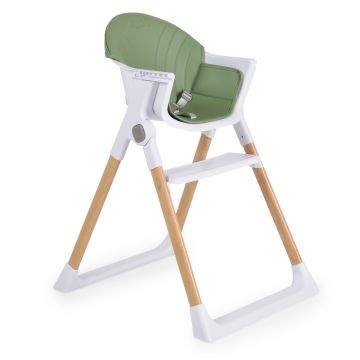 Scaun de masa pentru copii Cangaroo Almond Green,husa din piele ecologica usor de curatat,structura metalica stabila,picioare antiderapante,pliere compacta,centura de siguranta si protectie antialunecare,suport picioare