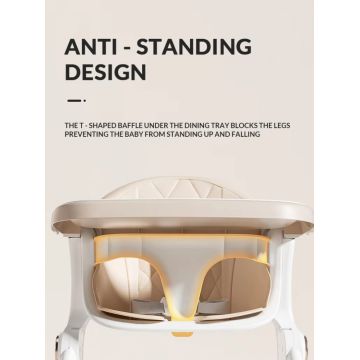 Scaun de masa pentru copii Little Mom grey, sistem anti-ridicicare, centura de siguranta, echipat cu roti, tavita de masa detasabila, pliere rapida si compacta, dimensiune 54 x 67 x 88 cm