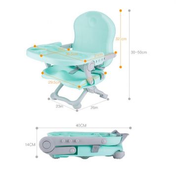 Scaun de masa pentru copii, Little Mom, model tip booster, design compact, pliabil si portabil, inaltime reglabila 4 pozitii, tavita detabila, compatibilitate universala, dimensiune 50 x 30 x 35 cm, Grey