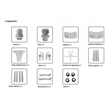 Scaun de masa pentru copii Little Mom Wood beige, structura metalica triunghiulara, pliabil, cu spatarul si tavita ajustabile, husa detasabila, roti cu blocare