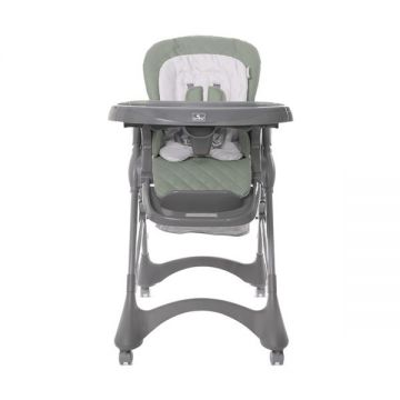 Scaun de masa pentru copii Lorelli Bellissimo Green reglabil in multiple pozitii, suport picioare, centuri de siguranta, roti, cos pentru jucarii, greutate admisa 15 kg