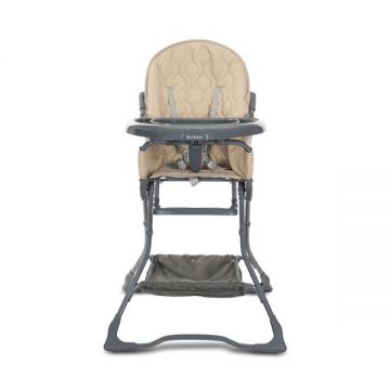 Scaun de masa pentru copii Lorelli Bonbon Beige Leather cu suport pentru picioare, cos pentru jucarii, pliere compacta, greutate admisa 15 kg