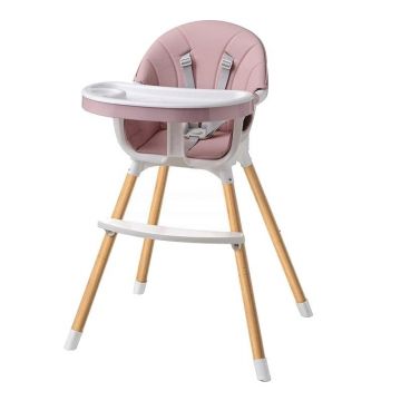 Scaun de masa pentru copii Procart Roz Pudra 3 in 1, suport pentru picioare, tavita si husa detasabile, centura 5 puncte