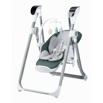 Scaun de masa si balansoar 2 in 1 FreeON Oli Deluxe Pistachio transformabil, multifunctional, cu melodii de leagan, 0 luni+