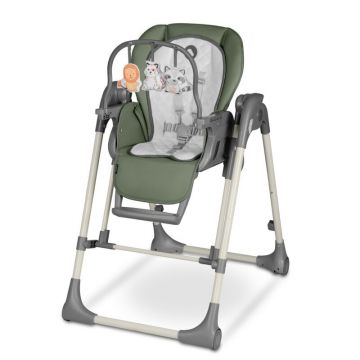 Scaun de masa si balansoar, Lionelo, Laurice, 2 in 1, Transformabil, Multifunctional, Inaltime si spatar reglabile, Cu melodii de leagan, 0 luni+, Conform cu standardele europene de securitate EN 14988, EN 16120, Verde, Resigilat