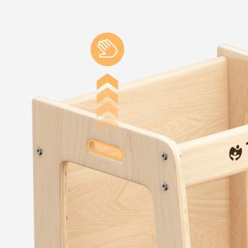 Turn de invatare multifunctional 3-in-1 Tulano Mooby 35 Natural cu structurarezistenta din MDF laminat,margini rotunjite,tabla de desen integrata,bariera de siguranta,greutate admisa 60 kg