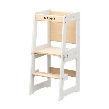 Turn de invatare multifunctional 3-in-1 Tulano Mooby 35 WhiteNatural cu structurarezistenta din MDF laminat,margini rotunjite,tabla de desen integrata,bariera de siguranta,greutate admisa 60 kg