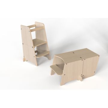 Turn de invatare multifunctional Kule Bend, Natur, MamaToyz, utilizabil ca masa sau platforma de joaca