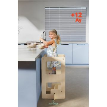 Turn de invatare multifunctional Kule Flip, Natur, MamaToyz, utilizabil ca masa sau platforma de joaca